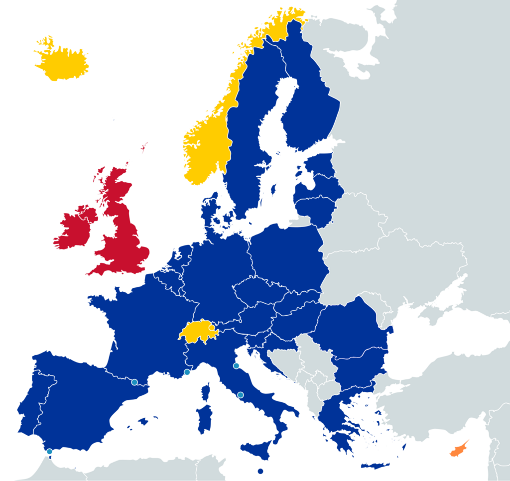 Mapa del Espacio Schengen afectado por los controles fronterizos