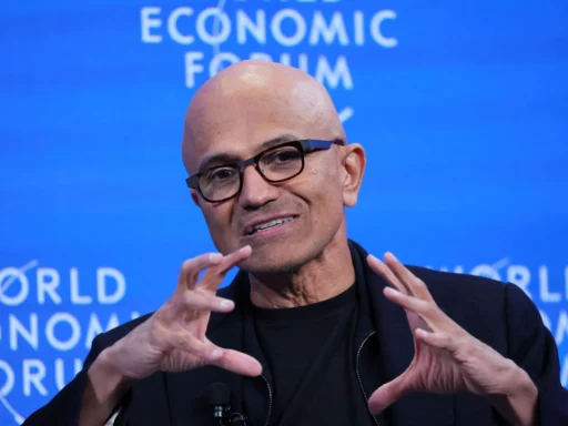 Satya Nadella en la conferencia de anuncio de la inversión en inteligencia artificial