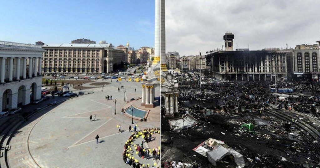 Imagen ilustrativa de La plaza de la Independencia de Kiev, antes y después de los ...