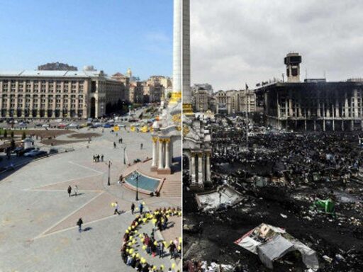 Imagen ilustrativa de La plaza de la Independencia de Kiev, antes y después de los ...