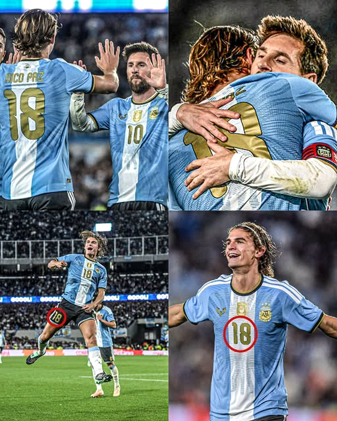 Nico Paz y Lionel Messi con el número 18